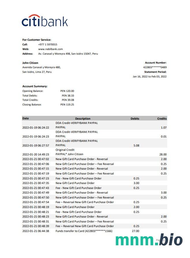 Peru Banco de Credito del Peru (BCP) szablon w formacie excel pdf